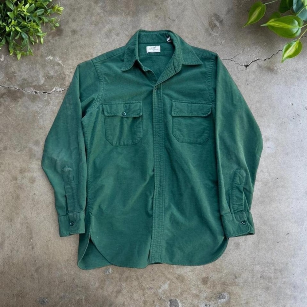 Vintage 50s 60s L.L.Bean‎ script green button up chamois shirt